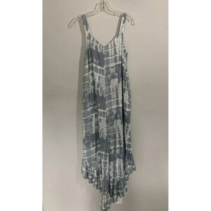 Japna Women's  Grey & White Tie Dye Boho Ruffle Hem Wide Leg Jumpsuit Sz Med